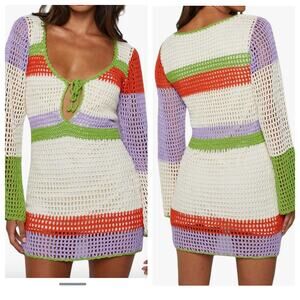 Beginning Boutique Crochet Knit Mini Dress size Med Junior